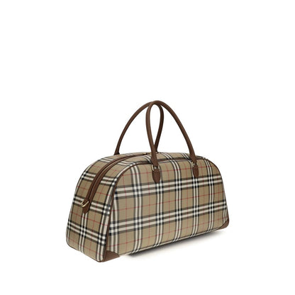 Burberry Check Travel Bag Beige Cotton Shoulder Bag 55.5x24x27