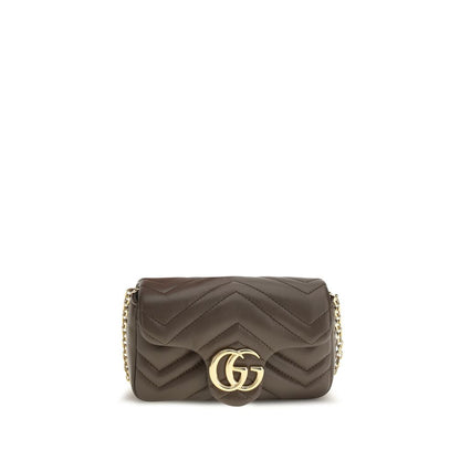 Gucci Brown Calf Leather Bos Taurus GG Marmont Shoulder Bag