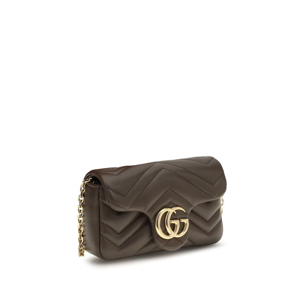 Gucci Brown Calf Leather Bos Taurus GG Marmont Shoulder Bag