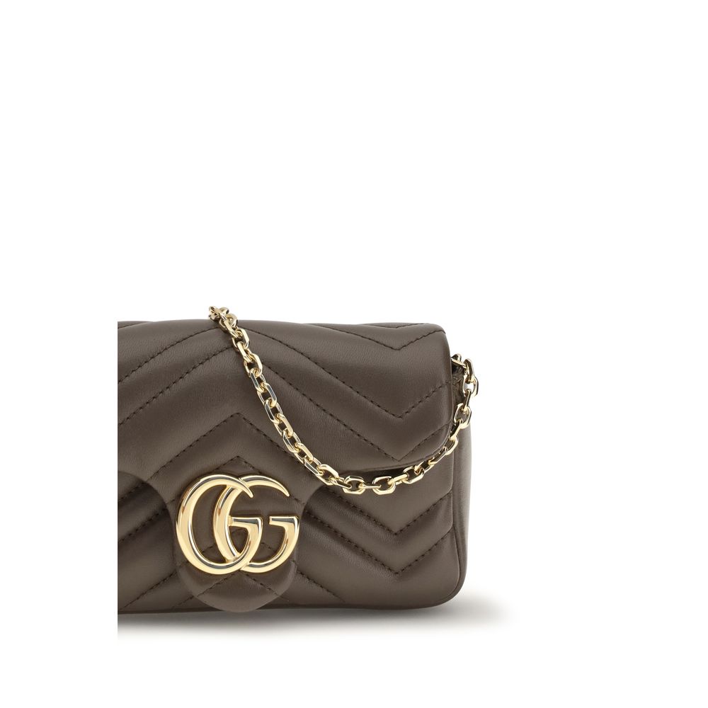 Gucci Brown Calf Leather Bos Taurus GG Marmont Shoulder Bag