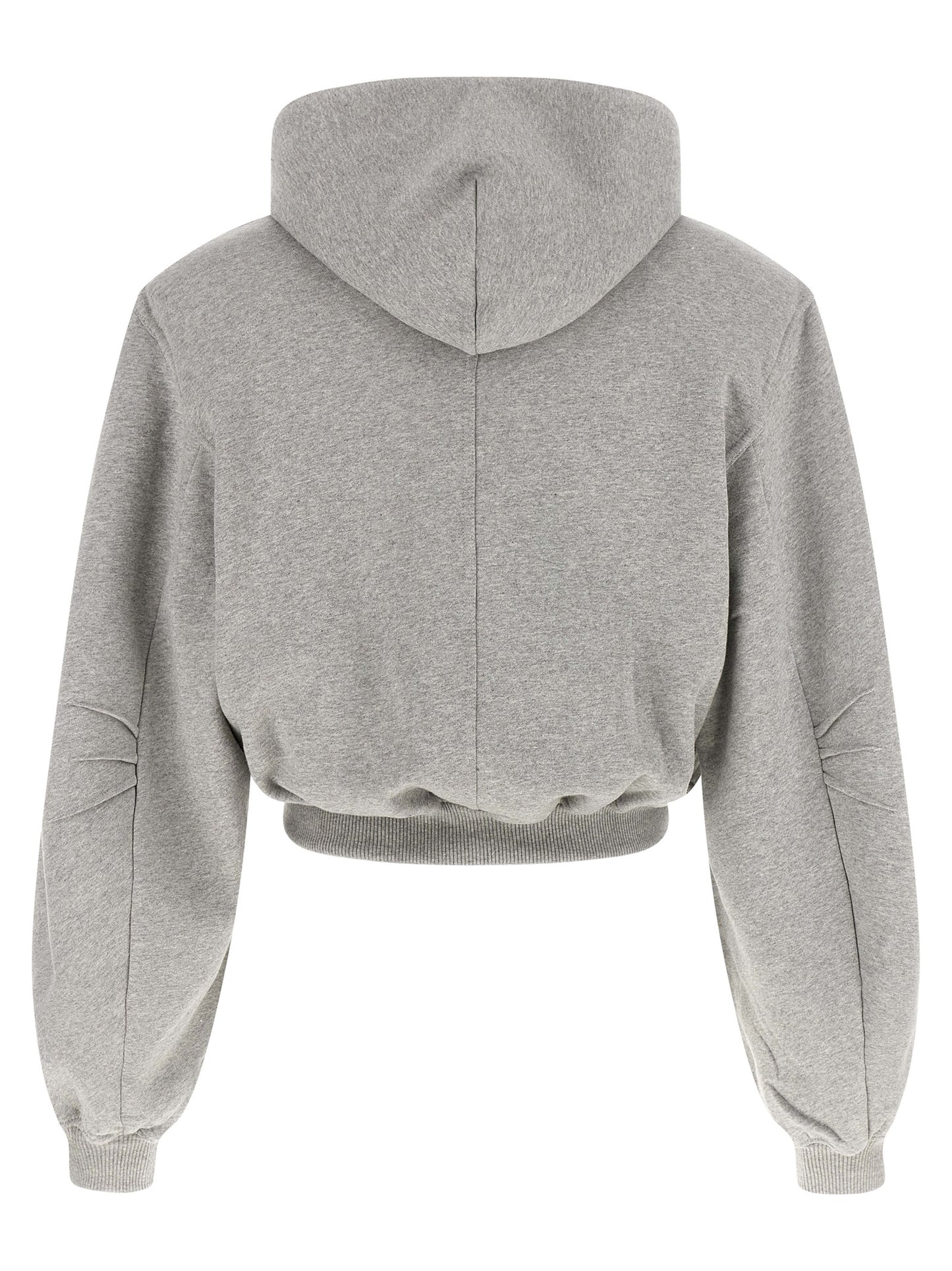 The Attico Gray Cotton Cropped Hooded Sweatshirt with Balloon Sleeves