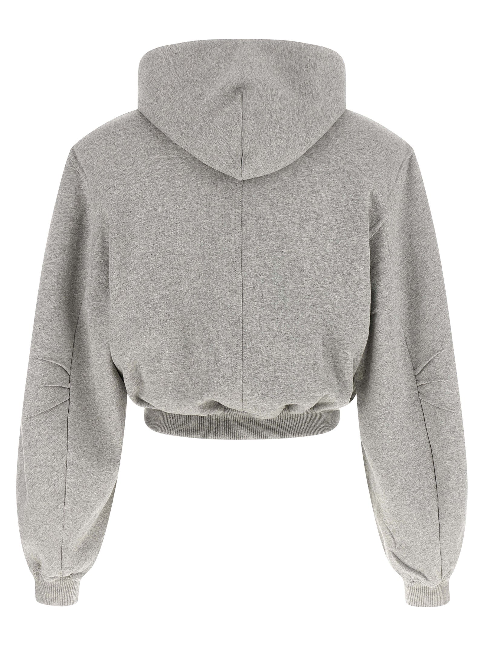 The Attico Gray Cotton Cropped Hooded Sweatshirt with Balloon Sleeves