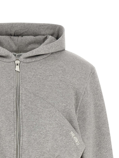 The Attico Gray Cotton Cropped Hooded Sweatshirt with Balloon Sleeves