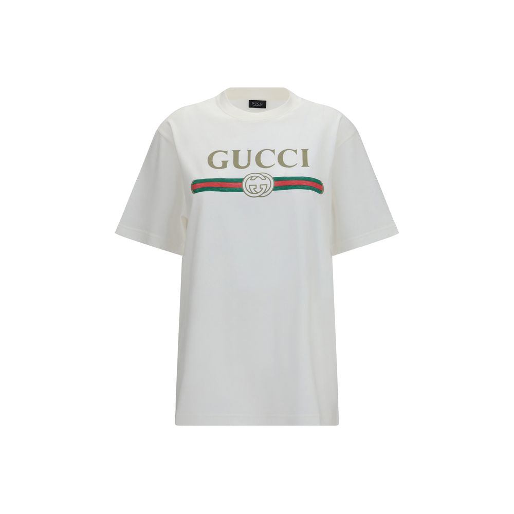 Gucci White Cotton and Silk Jersey T-Shirt