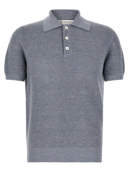 Brunello Cucinelli Blue Linen Polo Shirt