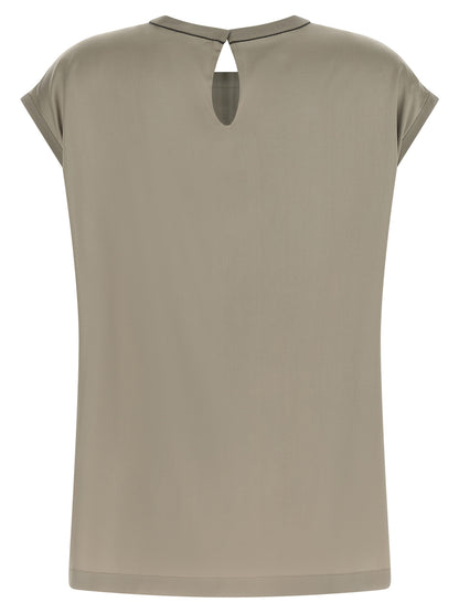 Brunello Cucinelli Bicolor Silk Blouse in Green