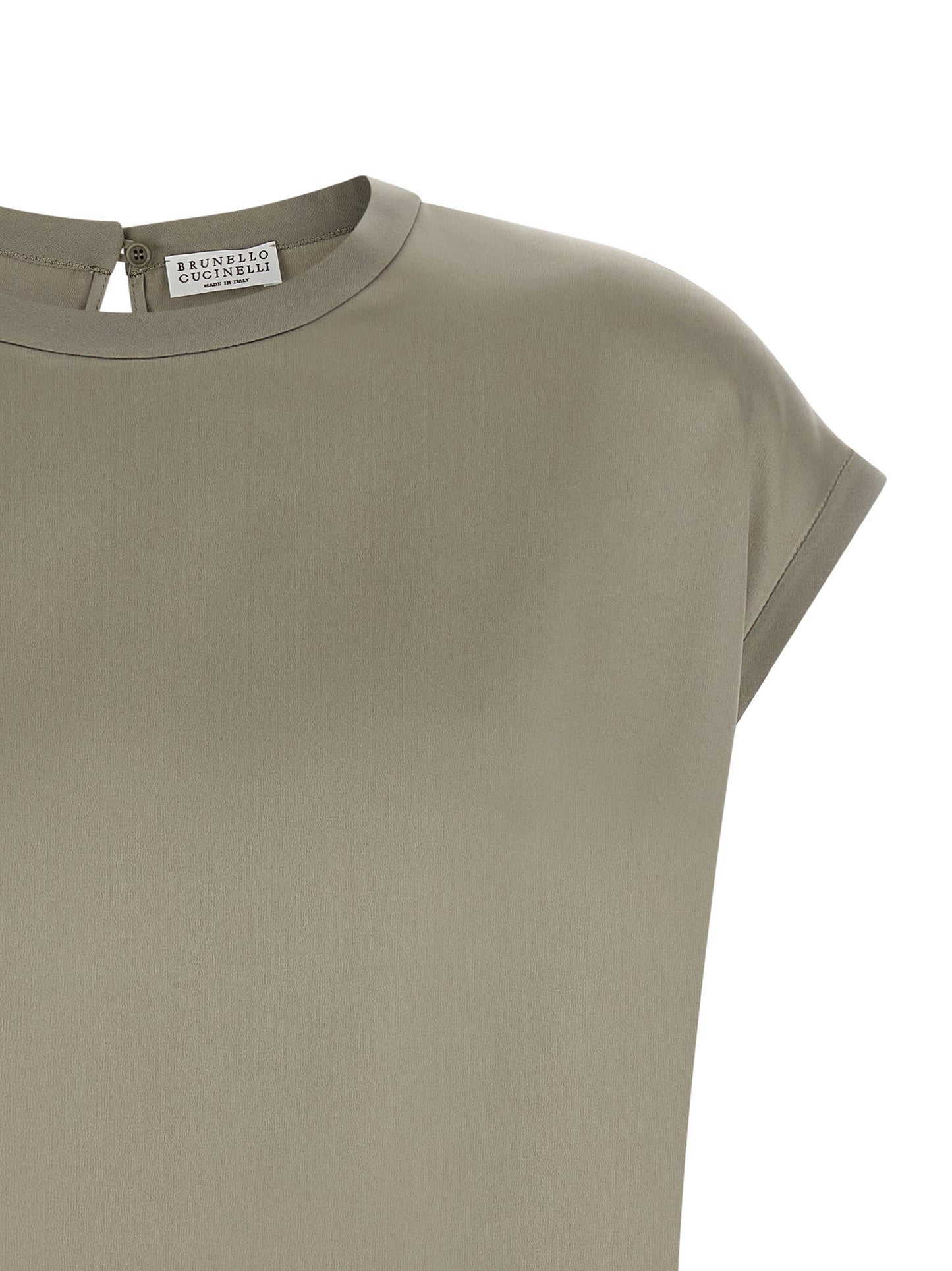 Brunello Cucinelli Bicolor Silk Blouse in Green