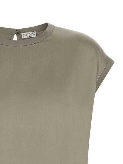 Brunello Cucinelli Bicolor Silk Blouse in Green