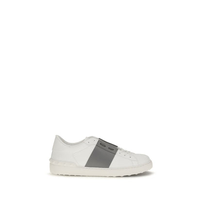 Valentino Garavani Silver Calf Leather Open Low Top Sneakers