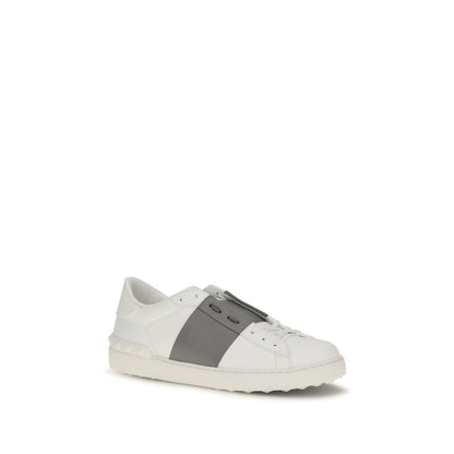 Valentino Garavani Silver Calf Leather Open Low Top Sneakers