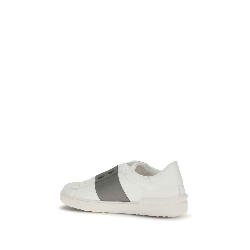 Valentino Garavani Silver Calf Leather Open Low Top Sneakers