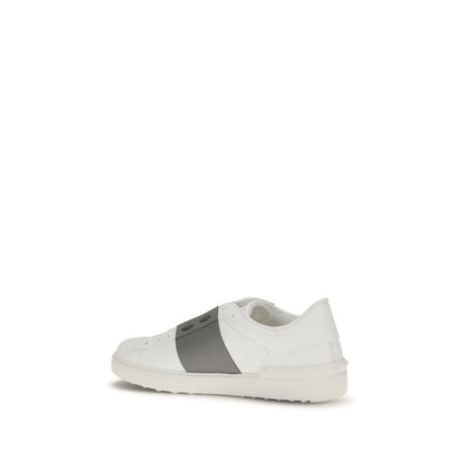 Valentino Garavani Silver Calf Leather Open Low Top Sneakers