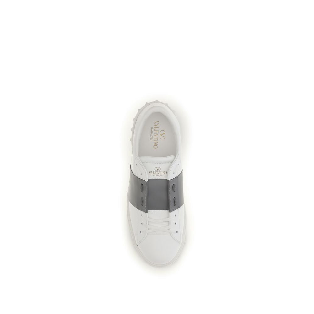 Valentino Garavani Silver Calf Leather Open Low Top Sneakers