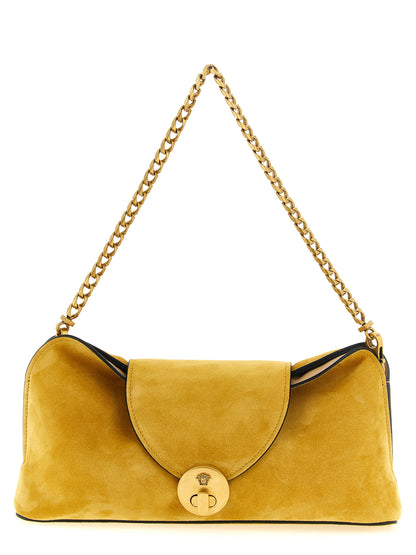 Versace Vivian Bicolor Calfskin Clutch Bag in Ochre Yellow
