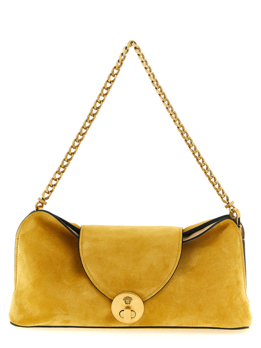 Versace Vivian Bicolor Calfskin Clutch Bag in Ochre Yellow