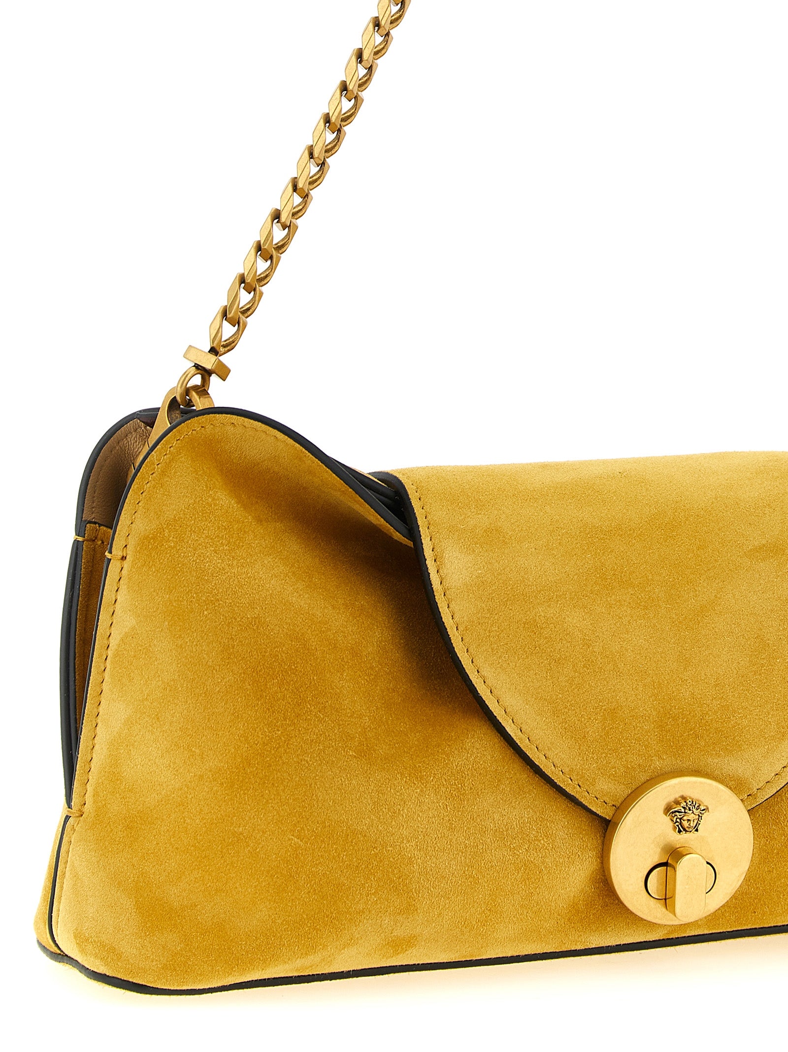 Versace Vivian Bicolor Calfskin Clutch Bag in Ochre Yellow