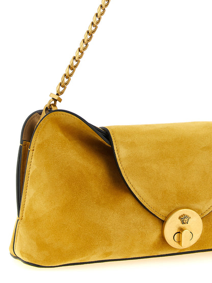 Versace Vivian Bicolor Calfskin Clutch Bag in Ochre Yellow