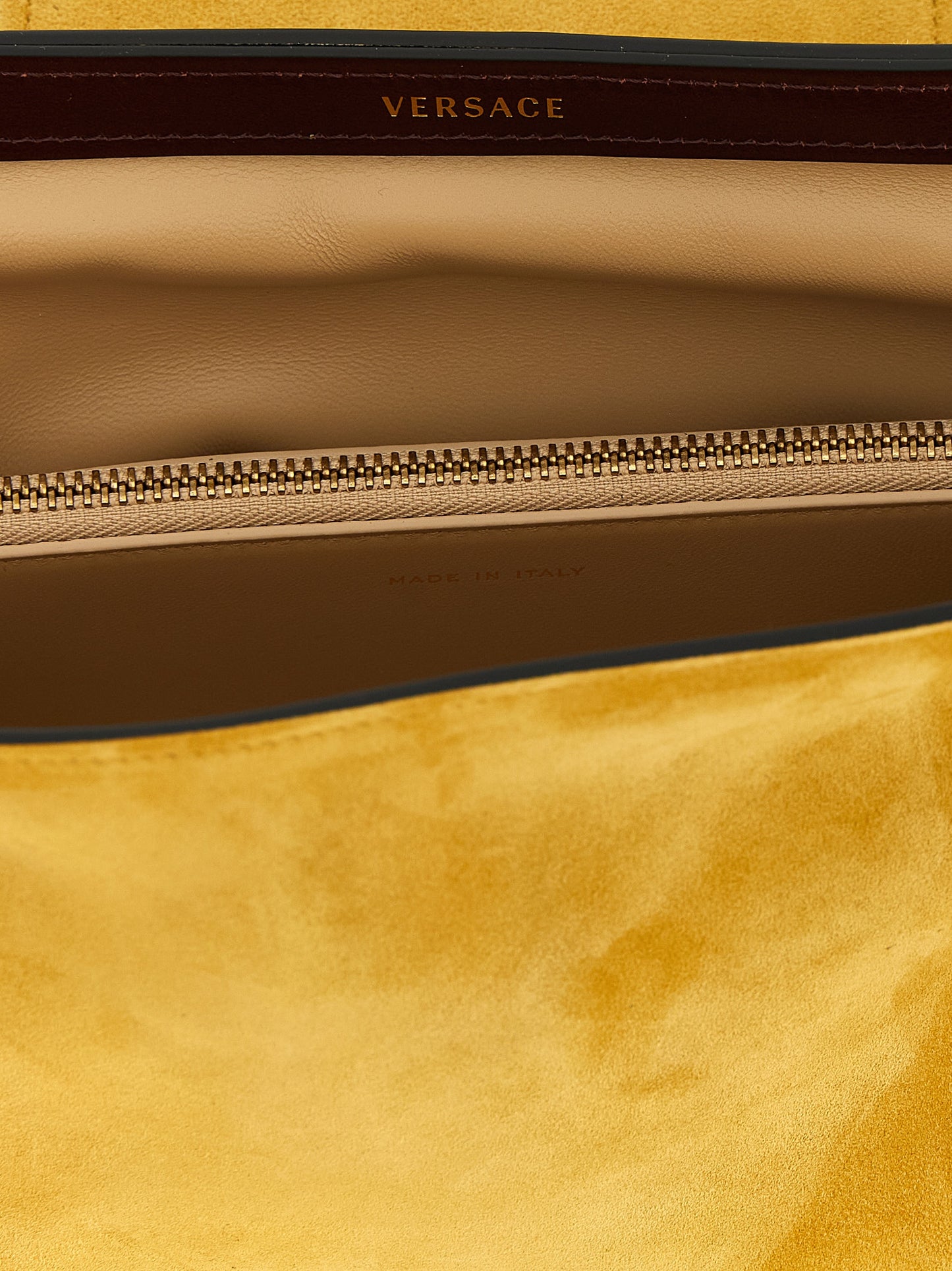Versace Vivian Bicolor Calfskin Clutch Bag in Ochre Yellow