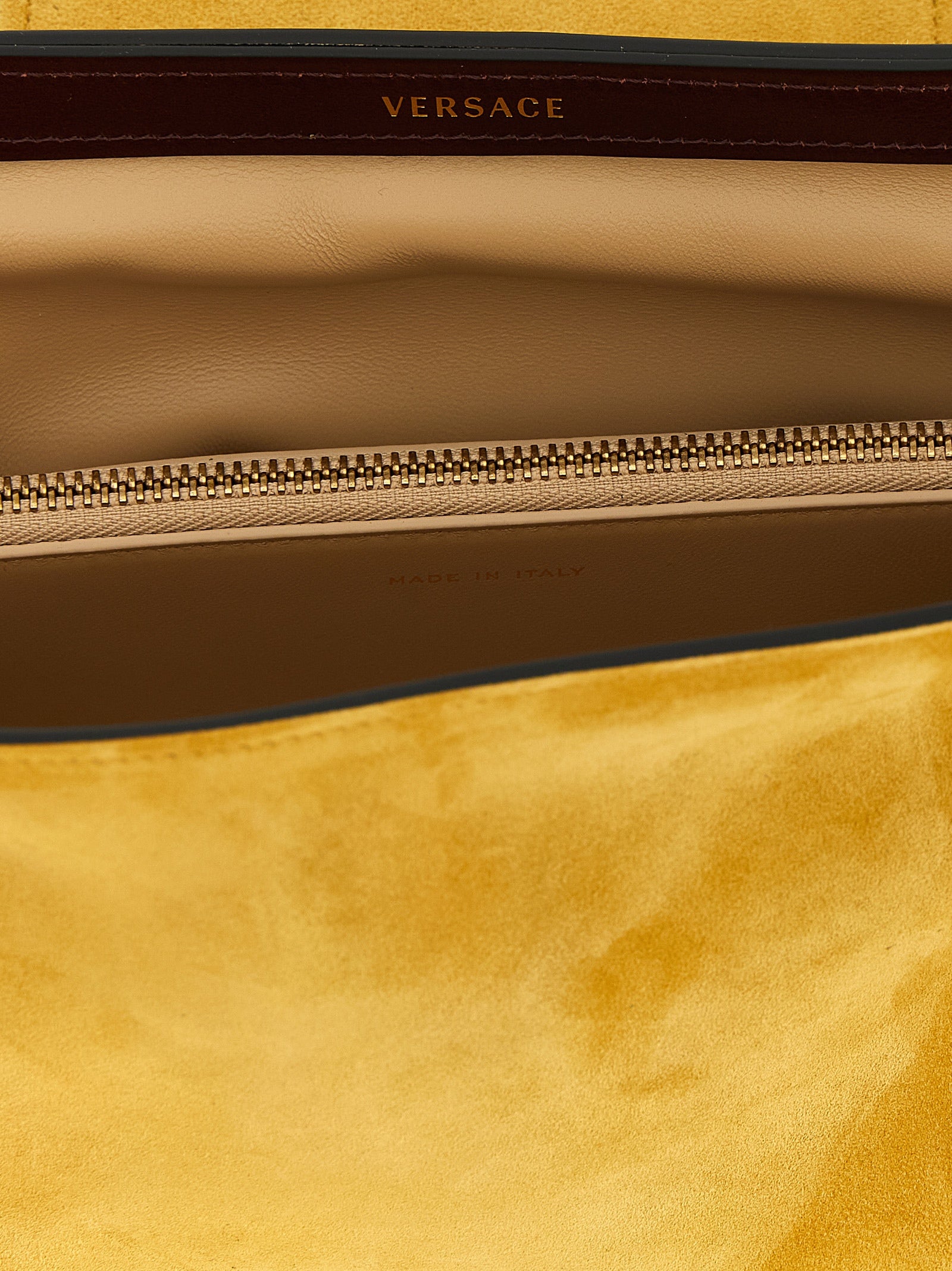 Versace Vivian Bicolor Calfskin Clutch Bag in Ochre Yellow