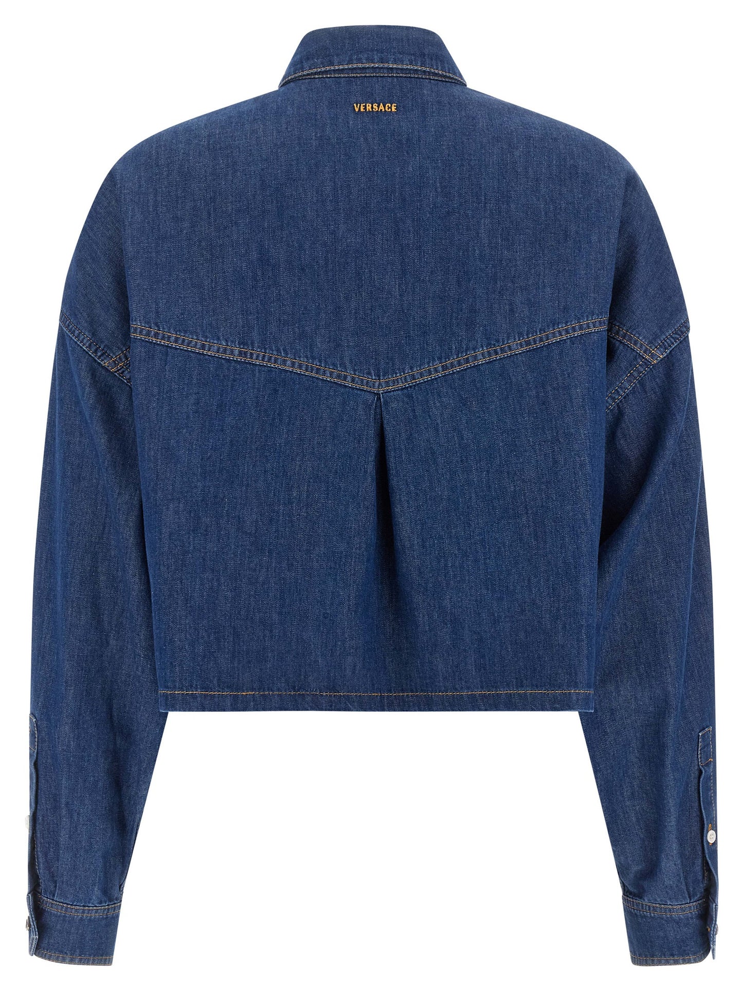 Versace Blue Cotton Crop Blouse with Medusa Buttons