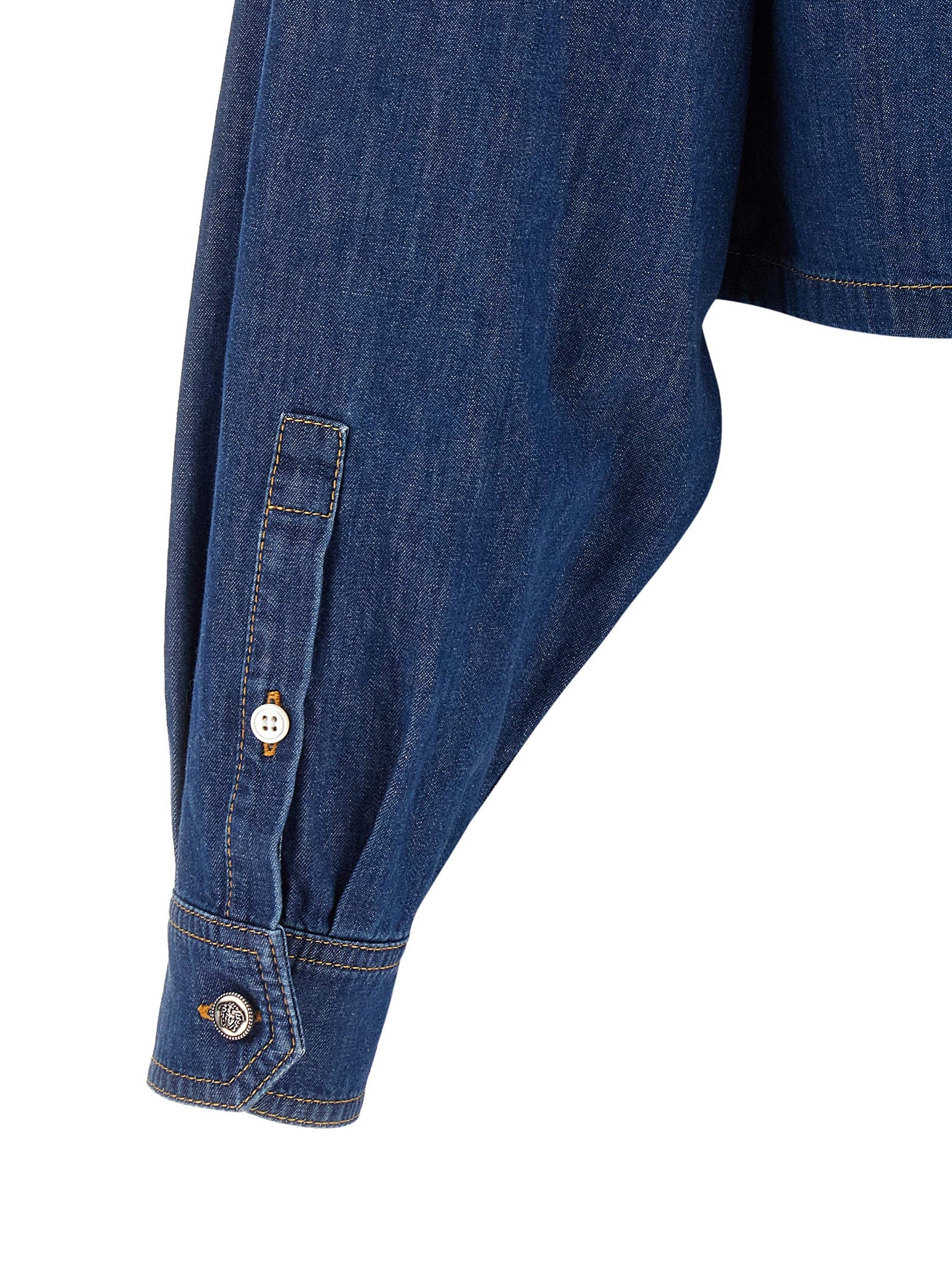 Versace Blue Cotton Crop Blouse with Medusa Buttons