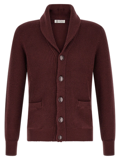 Brunello Cucinelli Bordeaux Cotton Cardigan