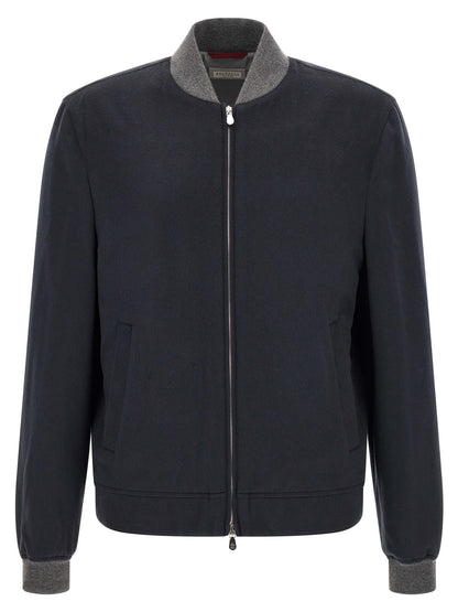 Brunello Cucinelli Blue Cashmere Bomber Jacket