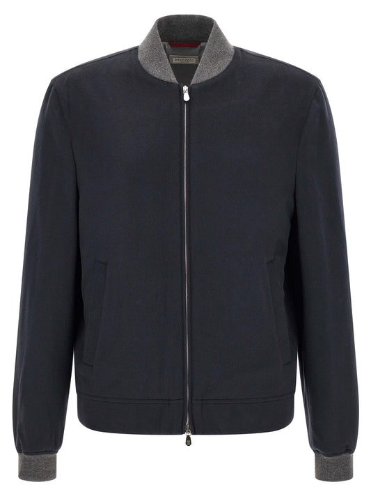 Brunello Cucinelli Blue Cashmere Bomber Jacket
