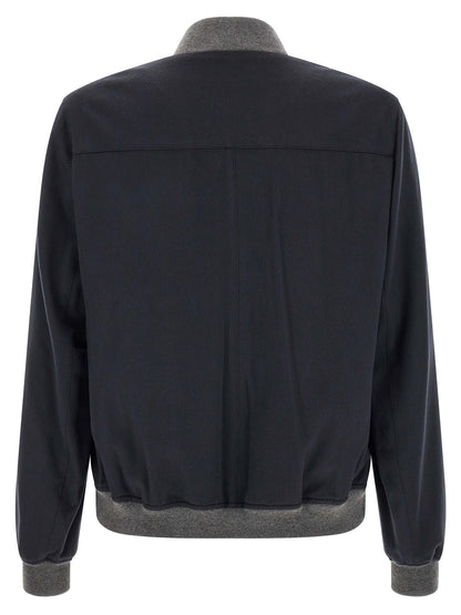 Brunello Cucinelli Blue Cashmere Bomber Jacket
