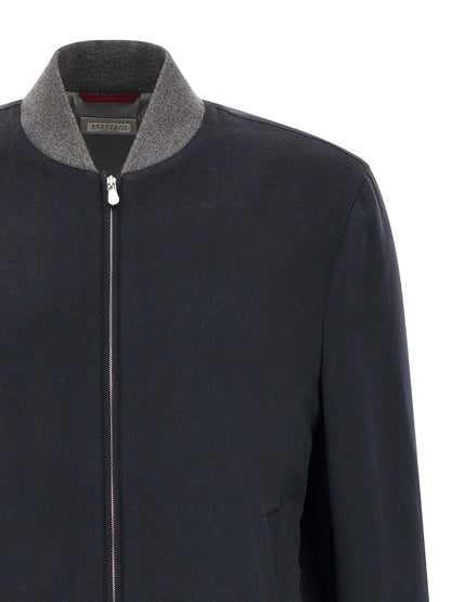 Brunello Cucinelli Blue Cashmere Bomber Jacket