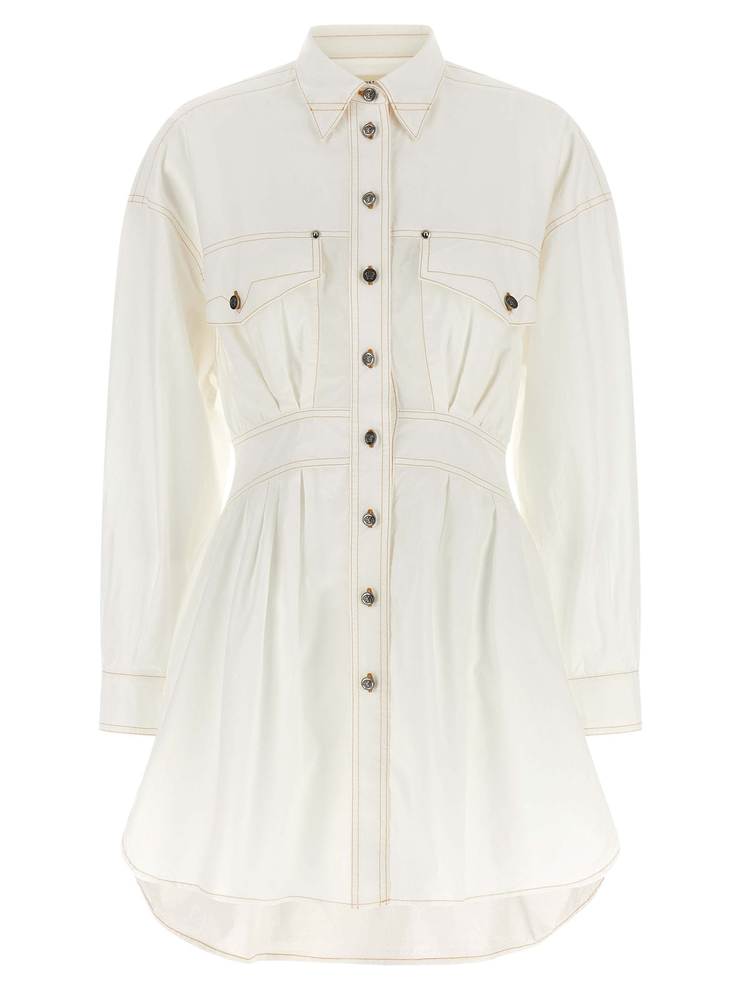 Versace White Cotton Poplin Short Chemisier Dress with Medusa Buttons