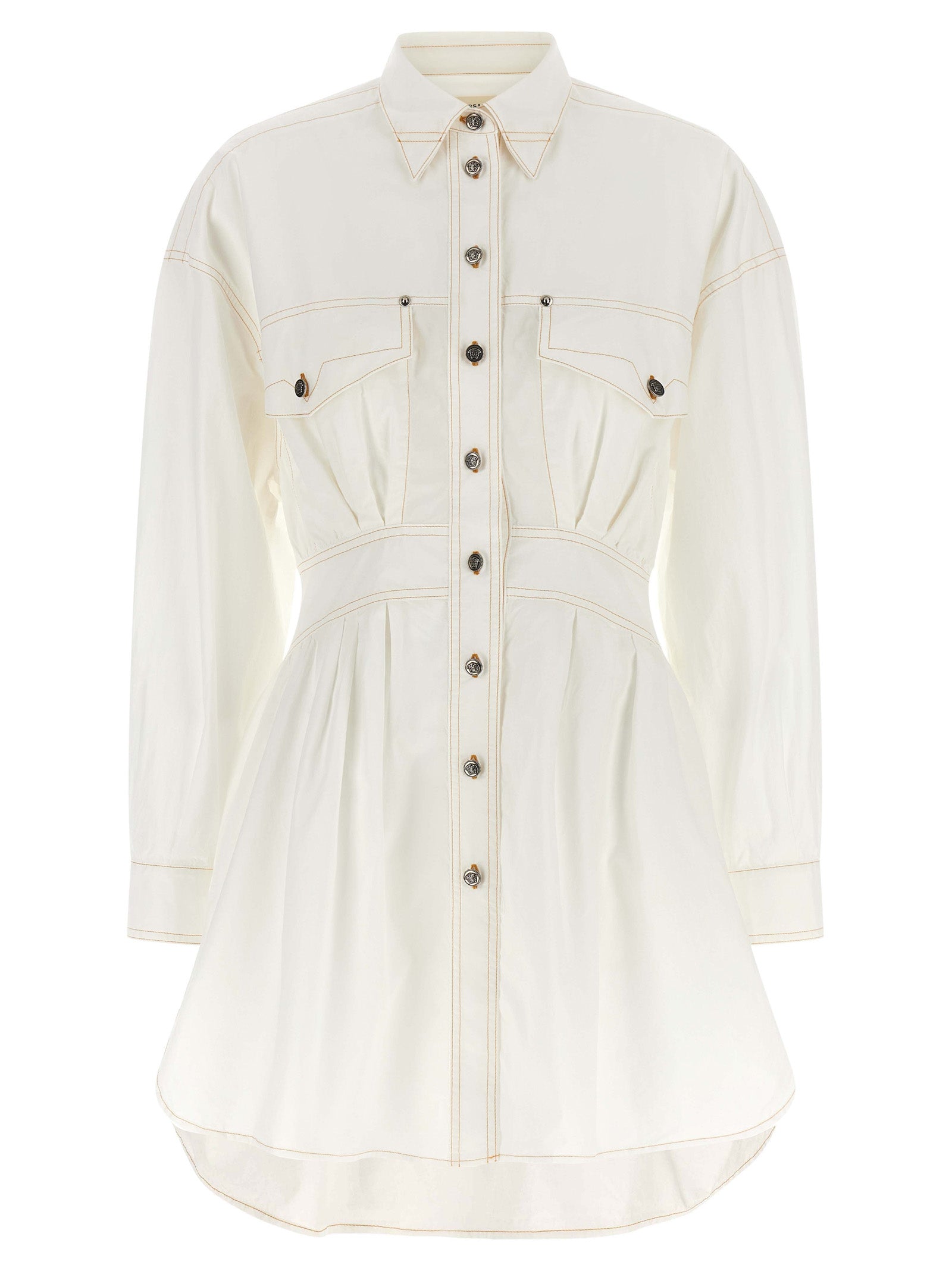 Versace White Cotton Poplin Short Chemisier Dress with Medusa Buttons