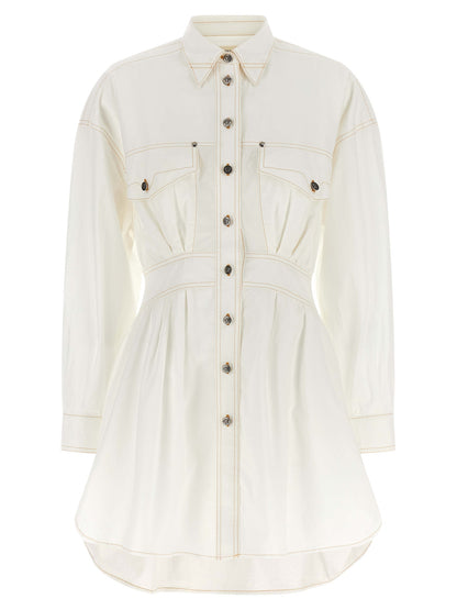 Versace White Cotton Poplin Short Chemisier Dress with Medusa Buttons