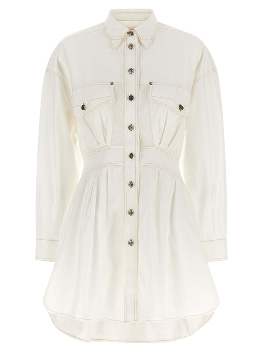 Versace White Cotton Poplin Short Chemisier Dress with Medusa Buttons