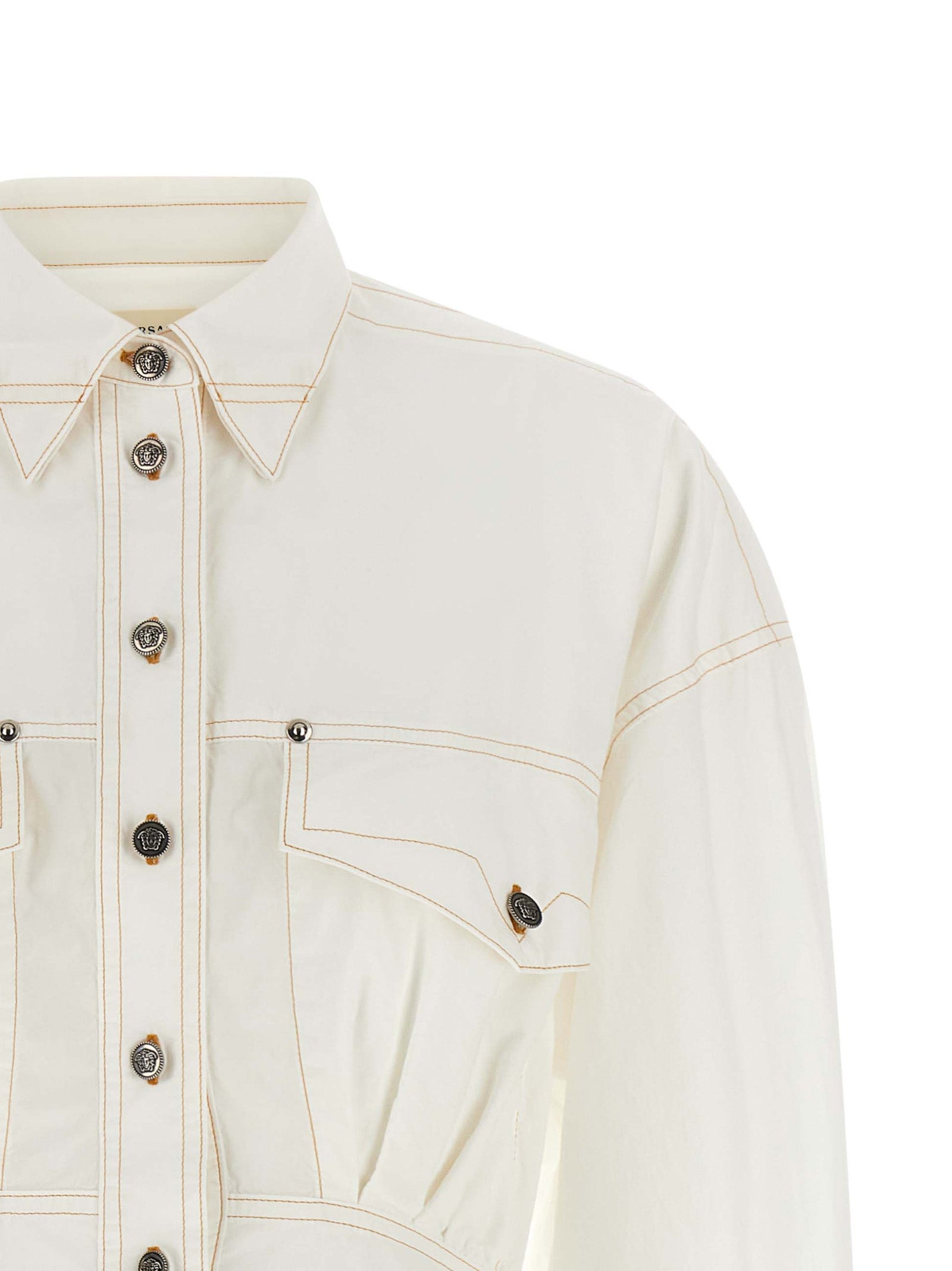 Versace White Cotton Poplin Short Chemisier Dress with Medusa Buttons
