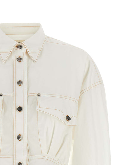 Versace White Cotton Poplin Short Chemisier Dress with Medusa Buttons