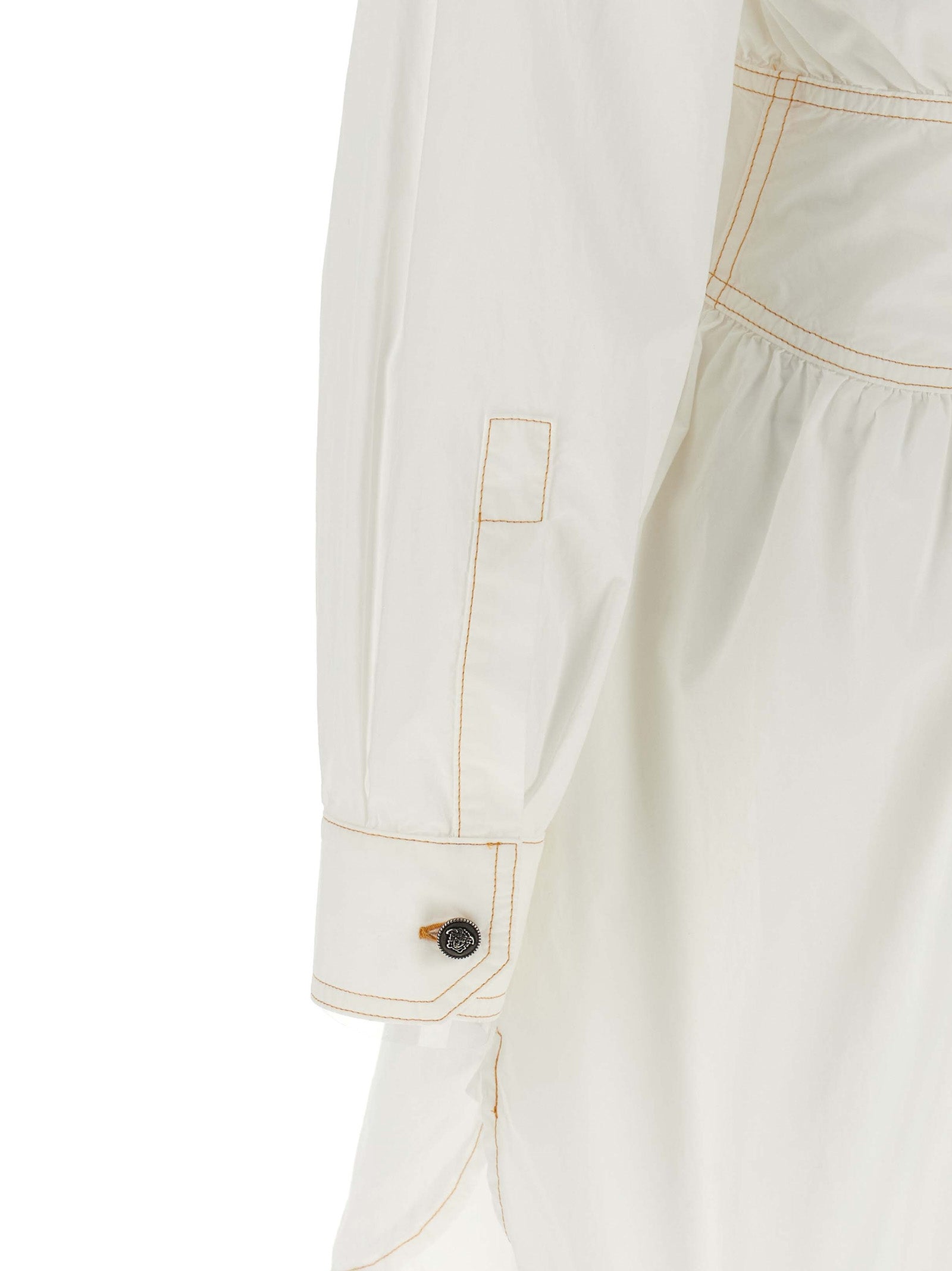 Versace White Cotton Poplin Short Chemisier Dress with Medusa Buttons