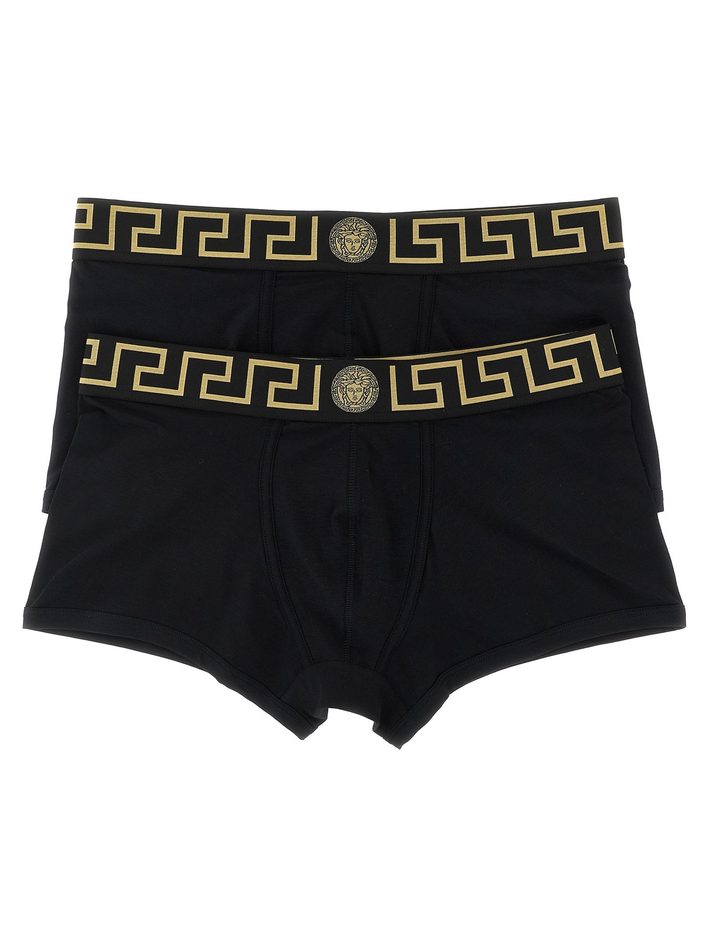 Versace Black Bi-Stretch Organic Cotton Boxers with Greca Waistband and Medusa Logo