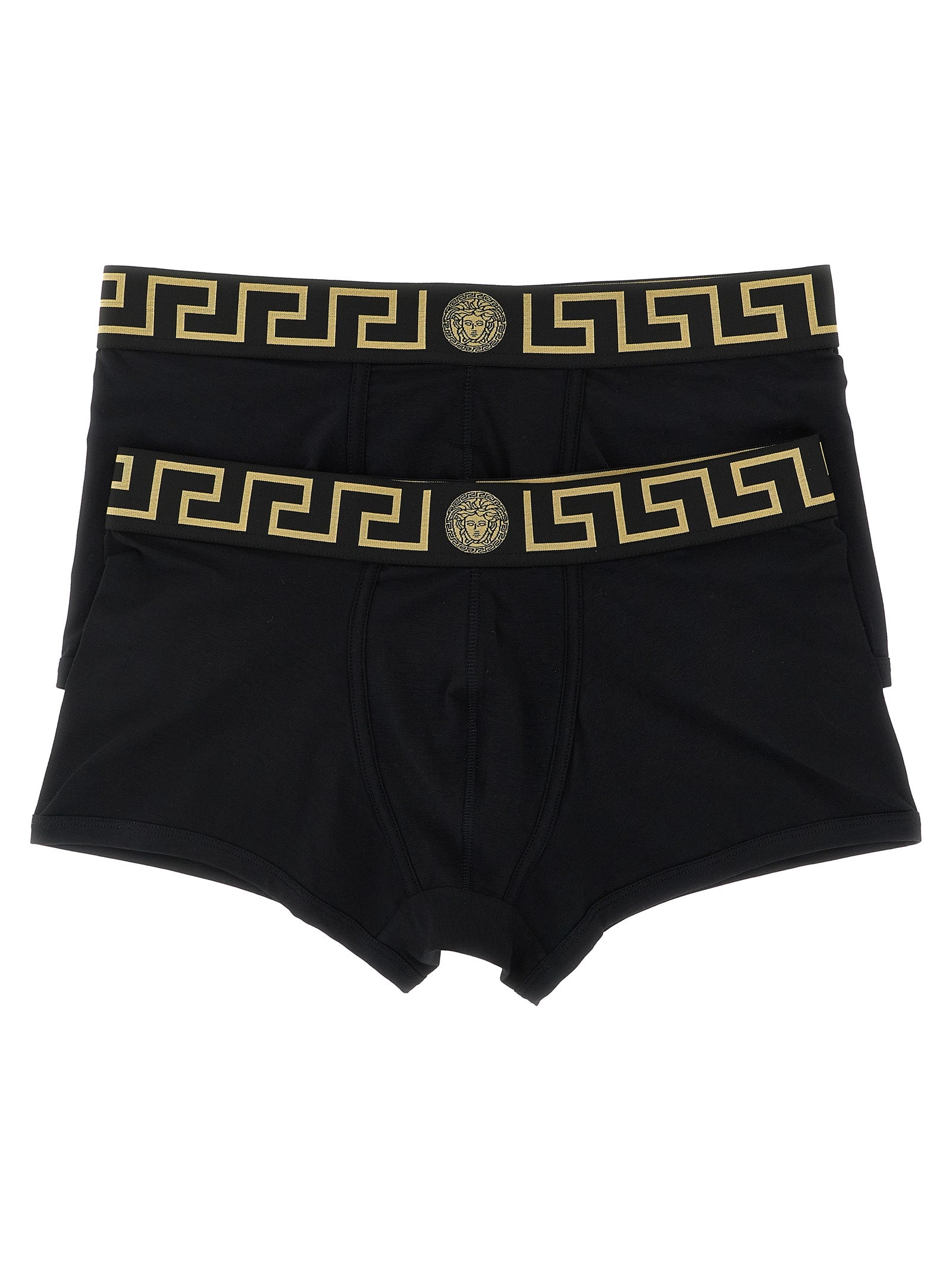 Versace Black Bi-Stretch Organic Cotton Boxers with Greca Waistband and Medusa Logo