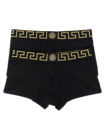 Versace Black Bi-Stretch Organic Cotton Boxers with Greca Waistband and Medusa Logo