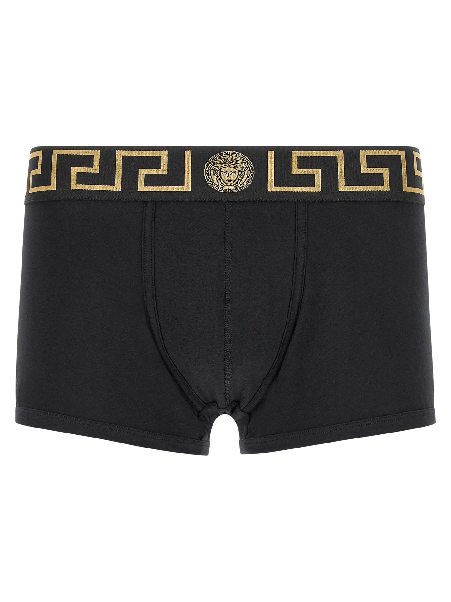Versace Black Bi-Stretch Organic Cotton Boxers with Greca Waistband and Medusa Logo