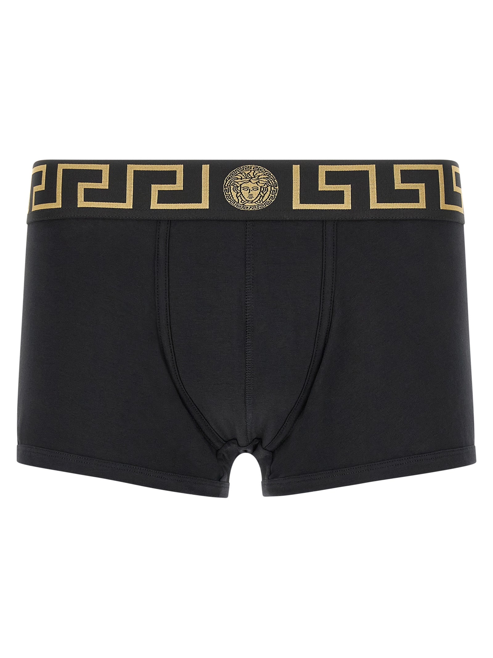 Versace Black Bi-Stretch Organic Cotton Boxers with Greca Waistband and Medusa Logo