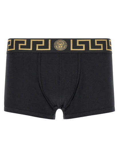Versace Black Bi-Stretch Organic Cotton Boxers with Greca Waistband and Medusa Logo