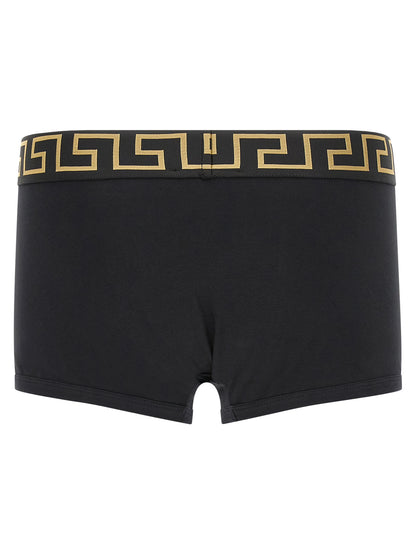 Versace Black Bi-Stretch Organic Cotton Boxers with Greca Waistband and Medusa Logo