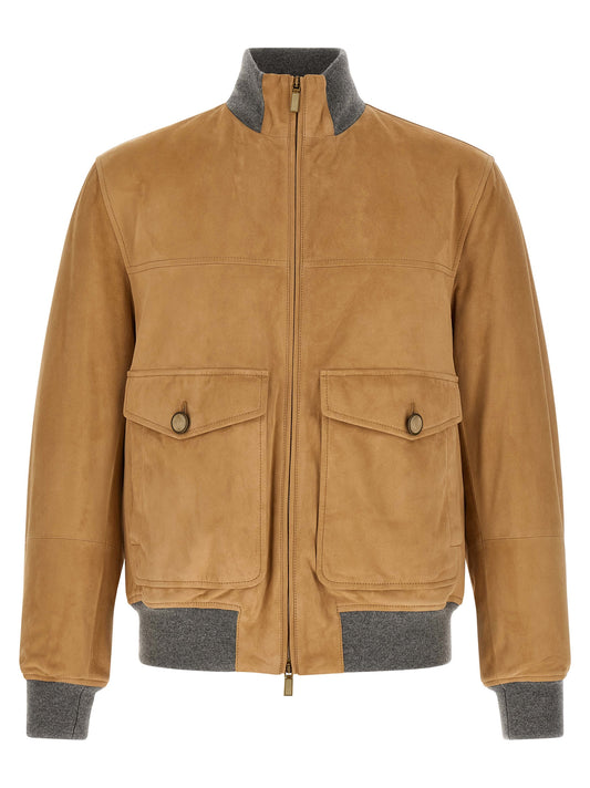 Brunello Cucinelli Beige Lamb Leather Jacket