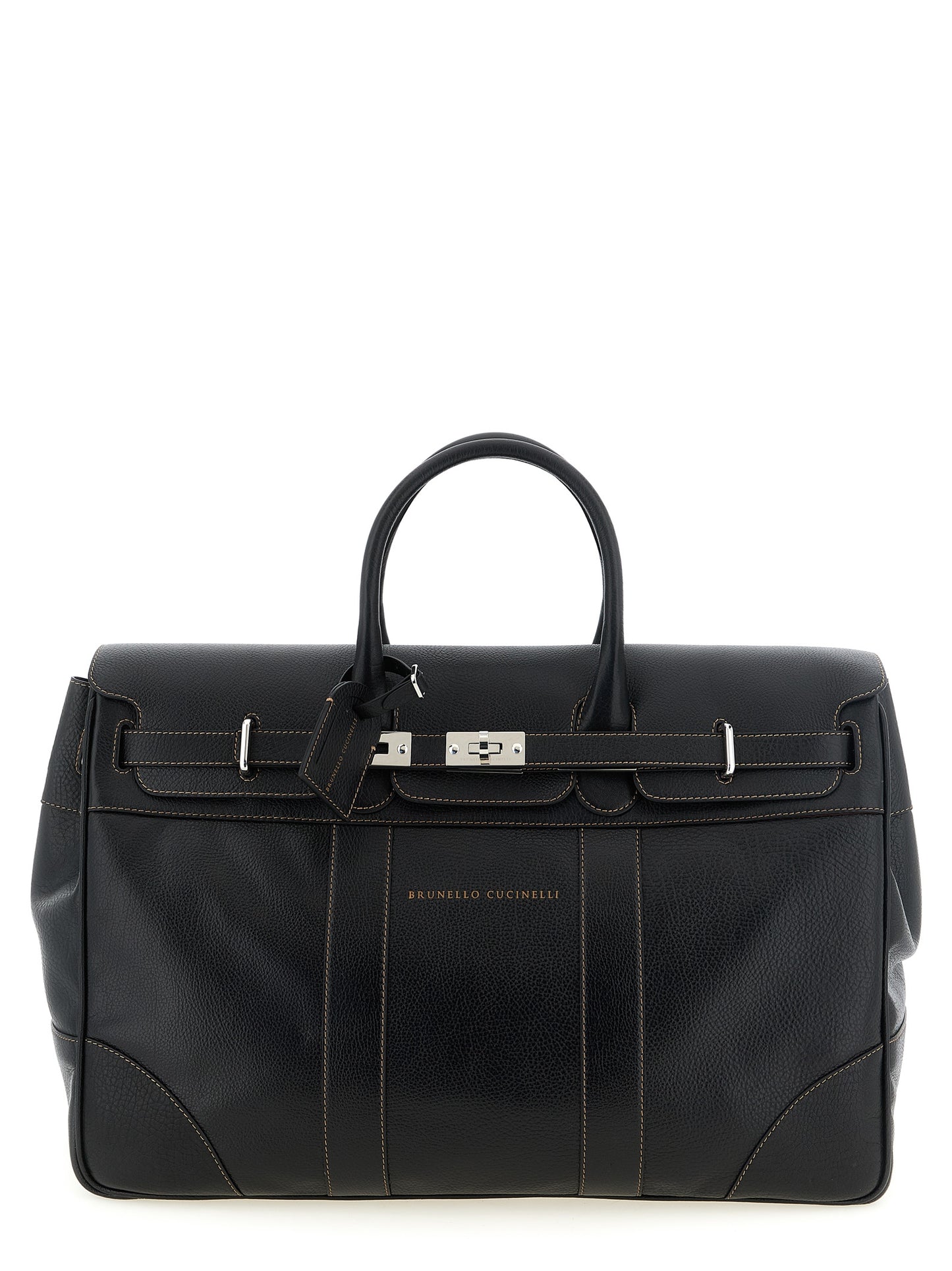 Brunello Cucinelli Black Calfskin Weekender Country Travel Bag