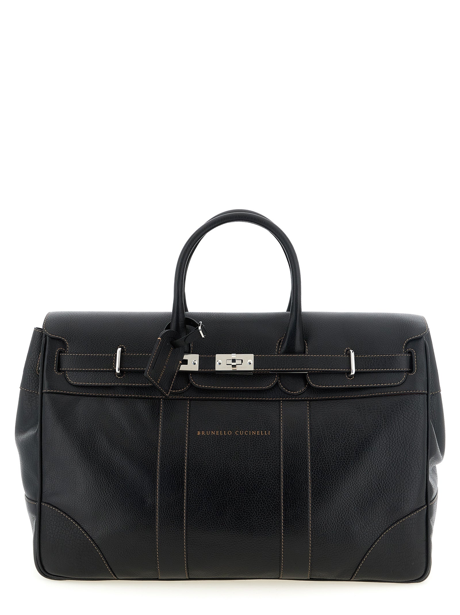 Brunello Cucinelli Black Calfskin Weekender Country Travel Bag