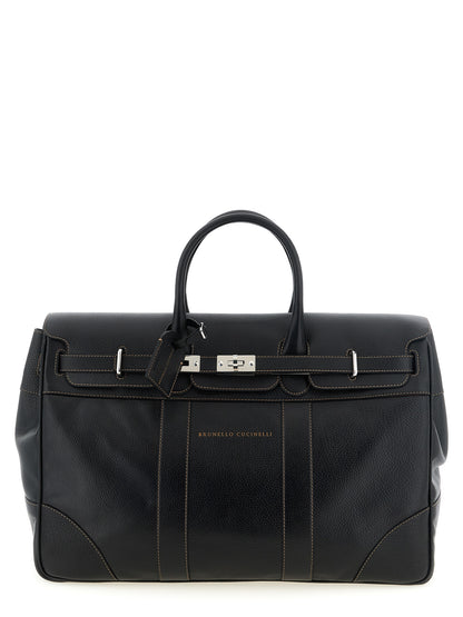 Brunello Cucinelli Black Calfskin Weekender Country Travel Bag
