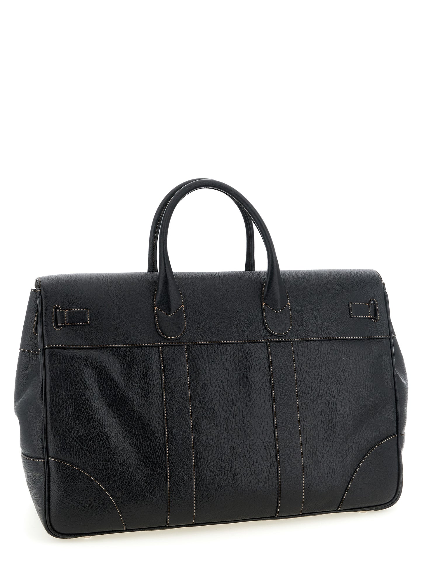 Brunello Cucinelli Black Calfskin Weekender Country Travel Bag