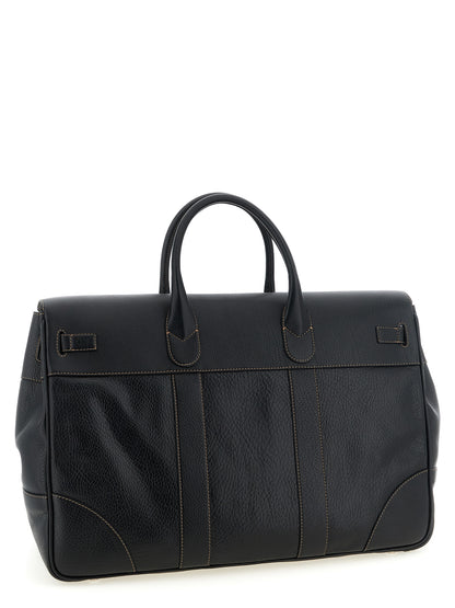Brunello Cucinelli Black Calfskin Weekender Country Travel Bag